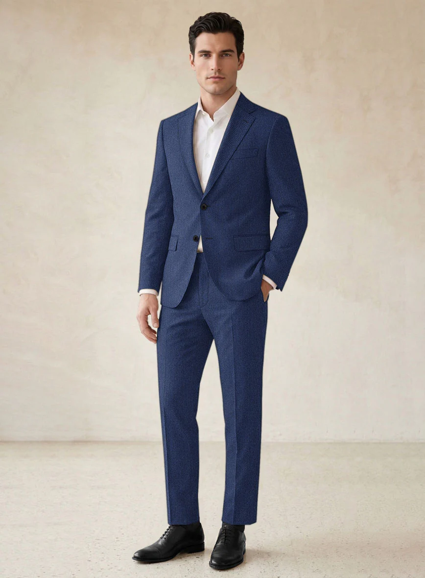 Scabal Siano Herringbone Blue Wool Suit