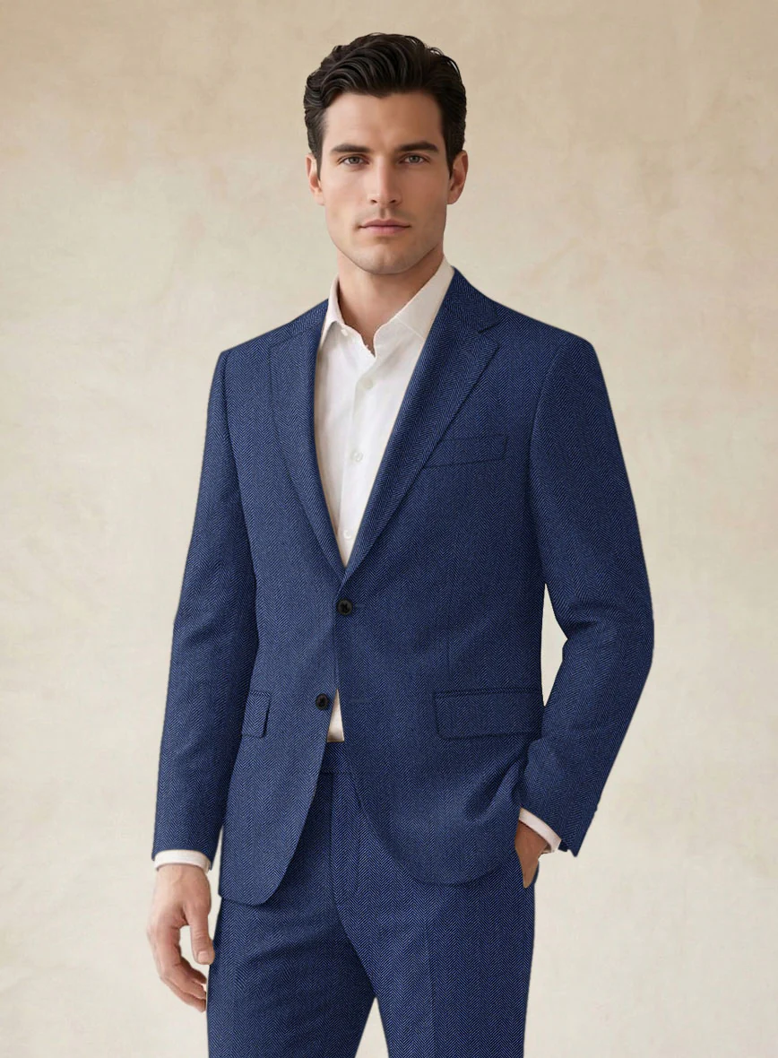 Scabal Siano Herringbone Blue Wool Suit - Image 3