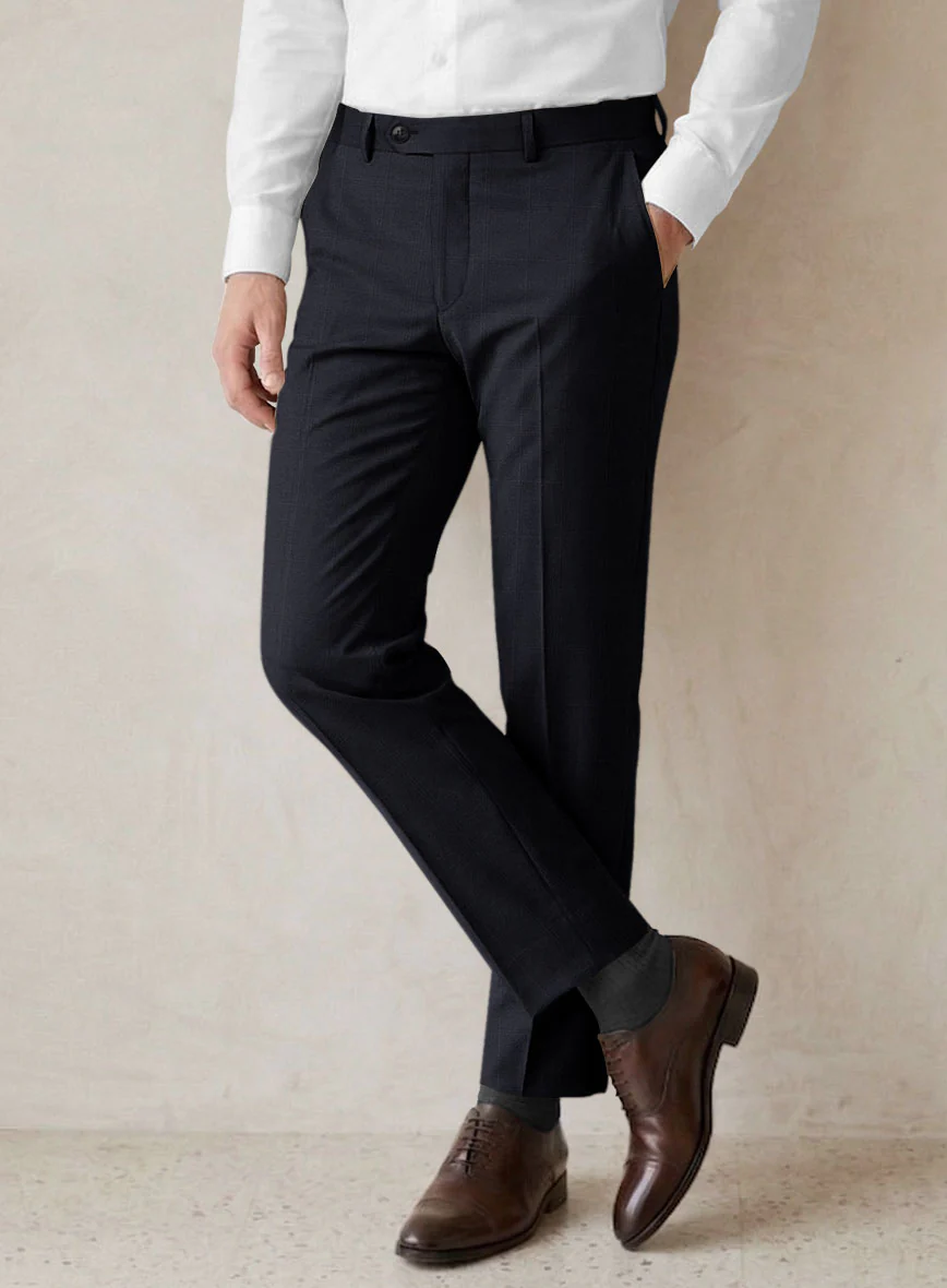 Scabal Sval Windowpane Blue Wool Pants