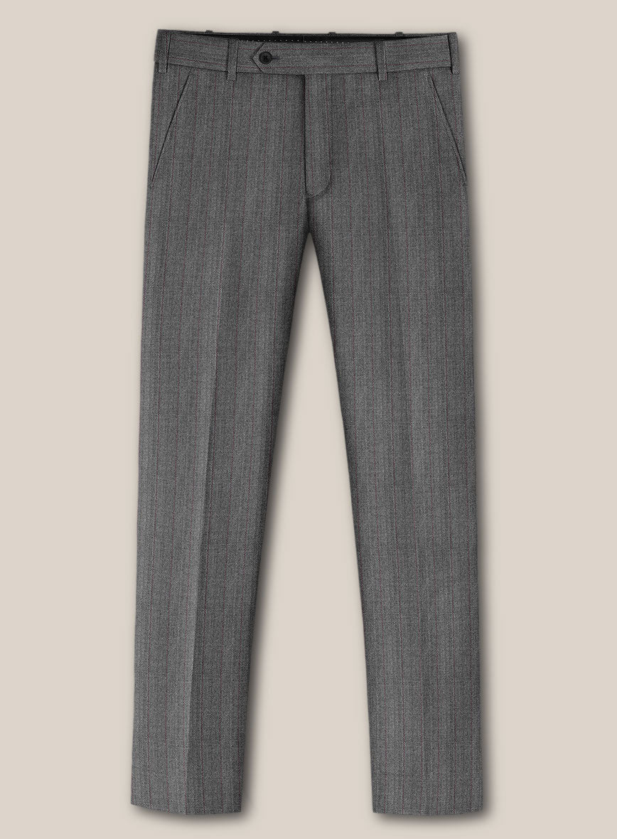 Scabal Tornado Herringbone Mid Gray Wool Pants - Image 2