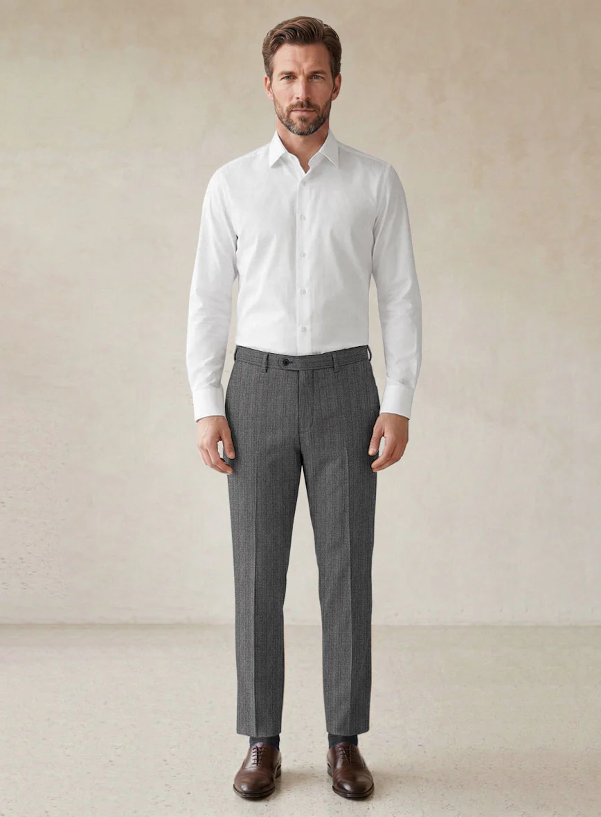 Scabal Tornado Herringbone Mid Gray Wool Pants - Image 3