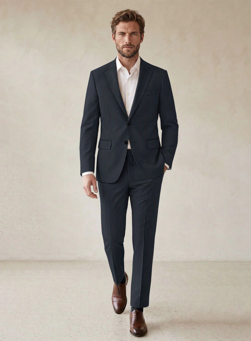 Scabal Tornado Stripes Midnight Blue Wool Suit