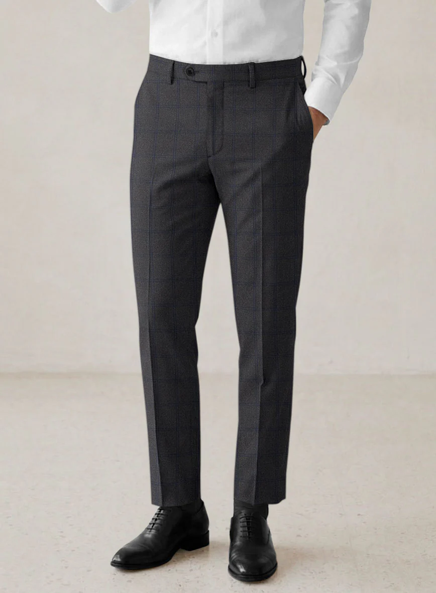 Scabal Tornado Windowpane Dark Gray Wool Pants
