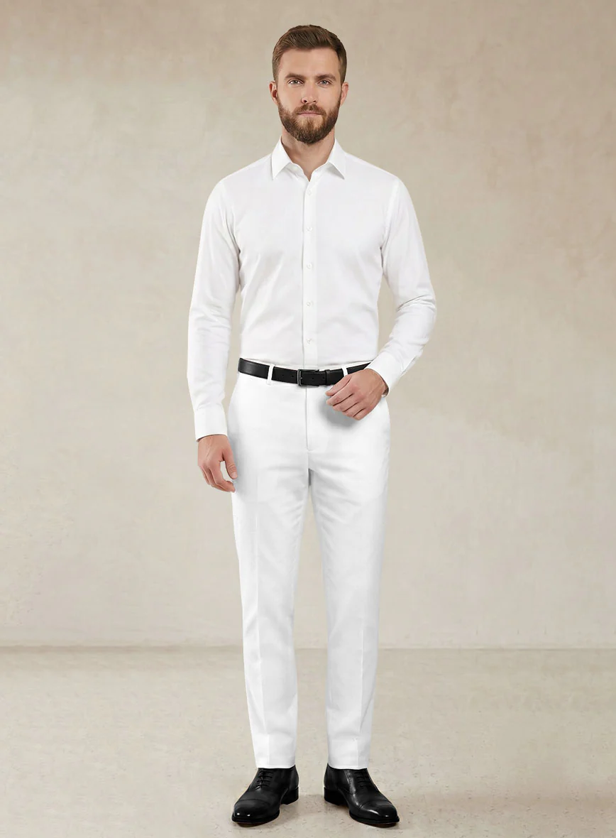 Scabal White Cotton Stretch Pants - Image 3