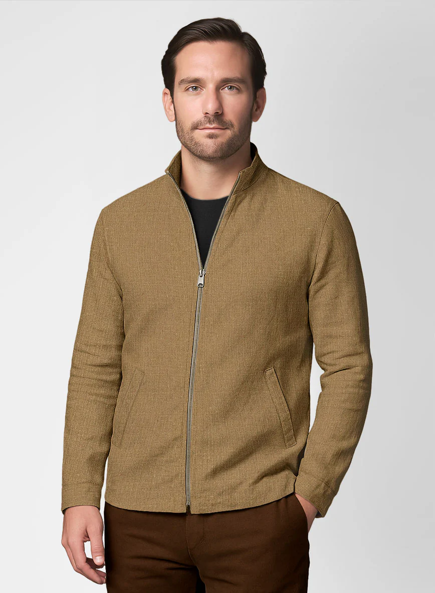 Sepia Brown Linen Zipper Jacket - Image 2