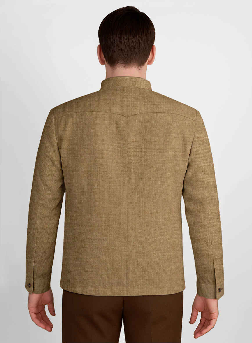 Sepia Brown Linen Zipper Jacket - Image 4