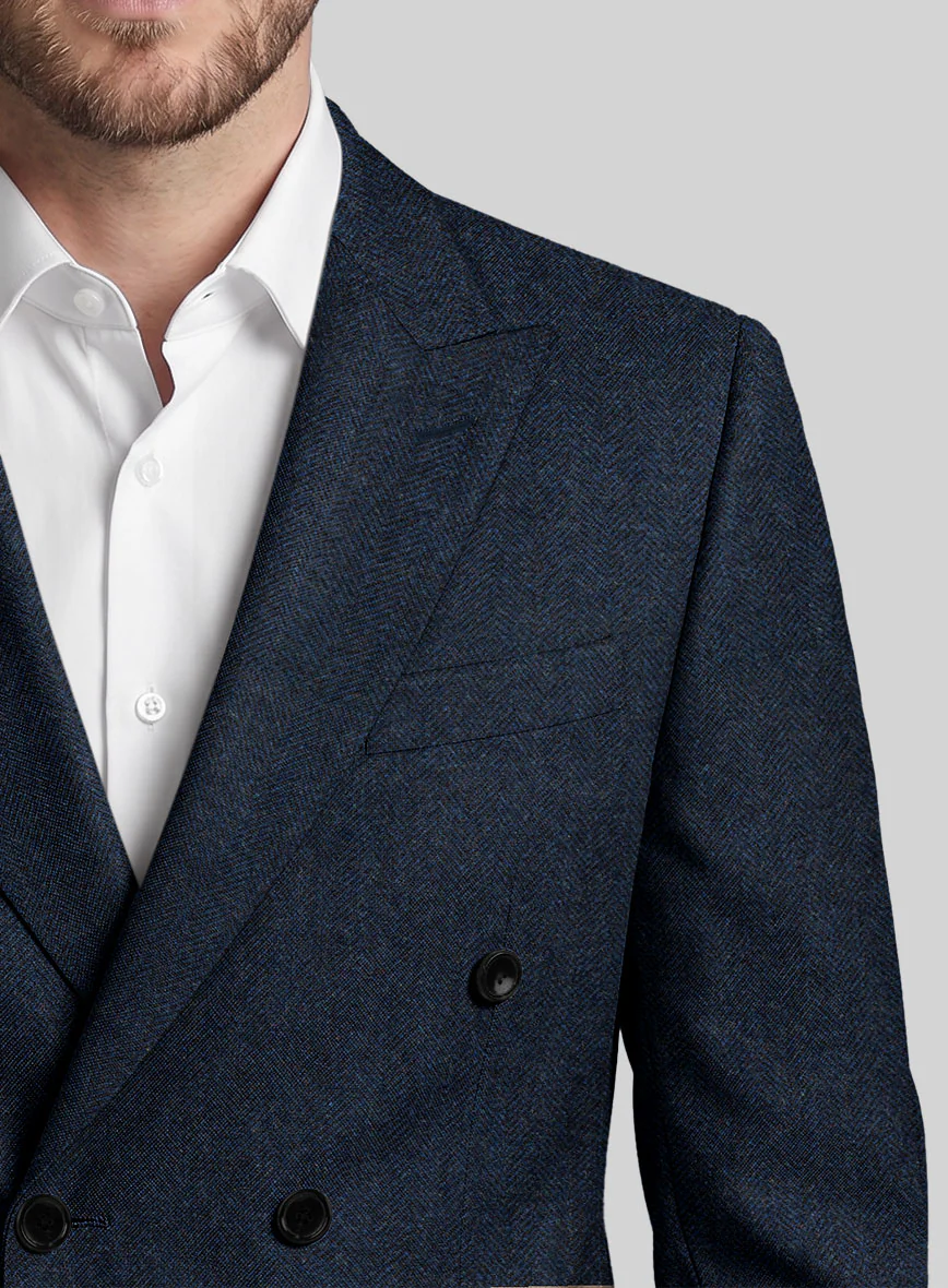 Showman Blue Herringbone Tweed Double Breasted Suit - Image 3