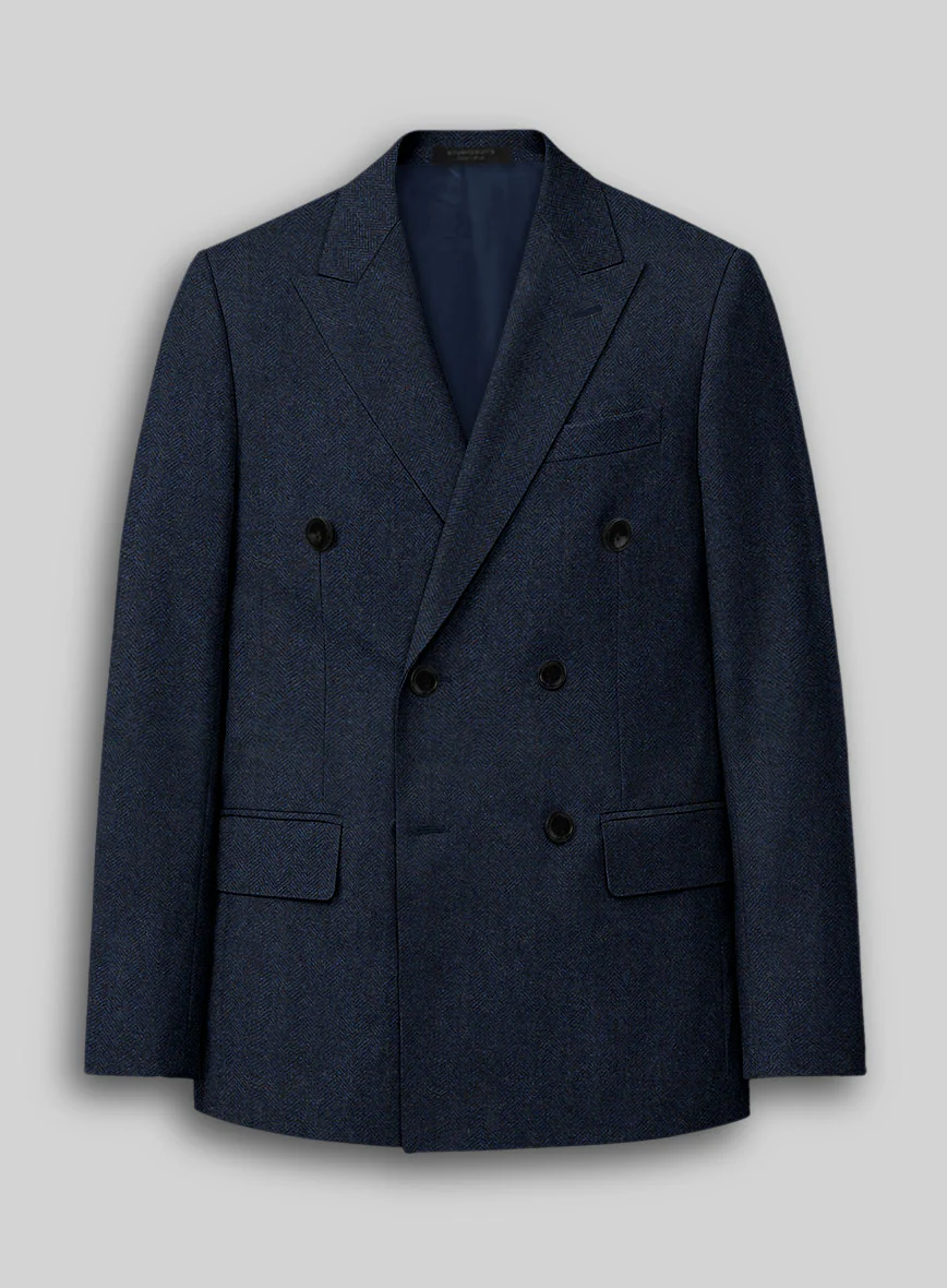 Showman Blue Herringbone Tweed Double Breasted Suit - Image 4