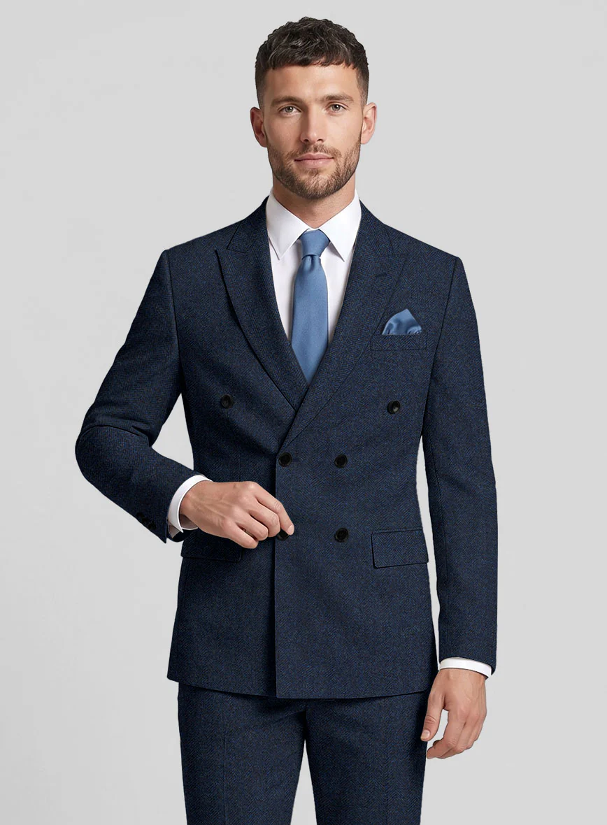 Showman Blue Herringbone Tweed Double Breasted Suit - Image 5