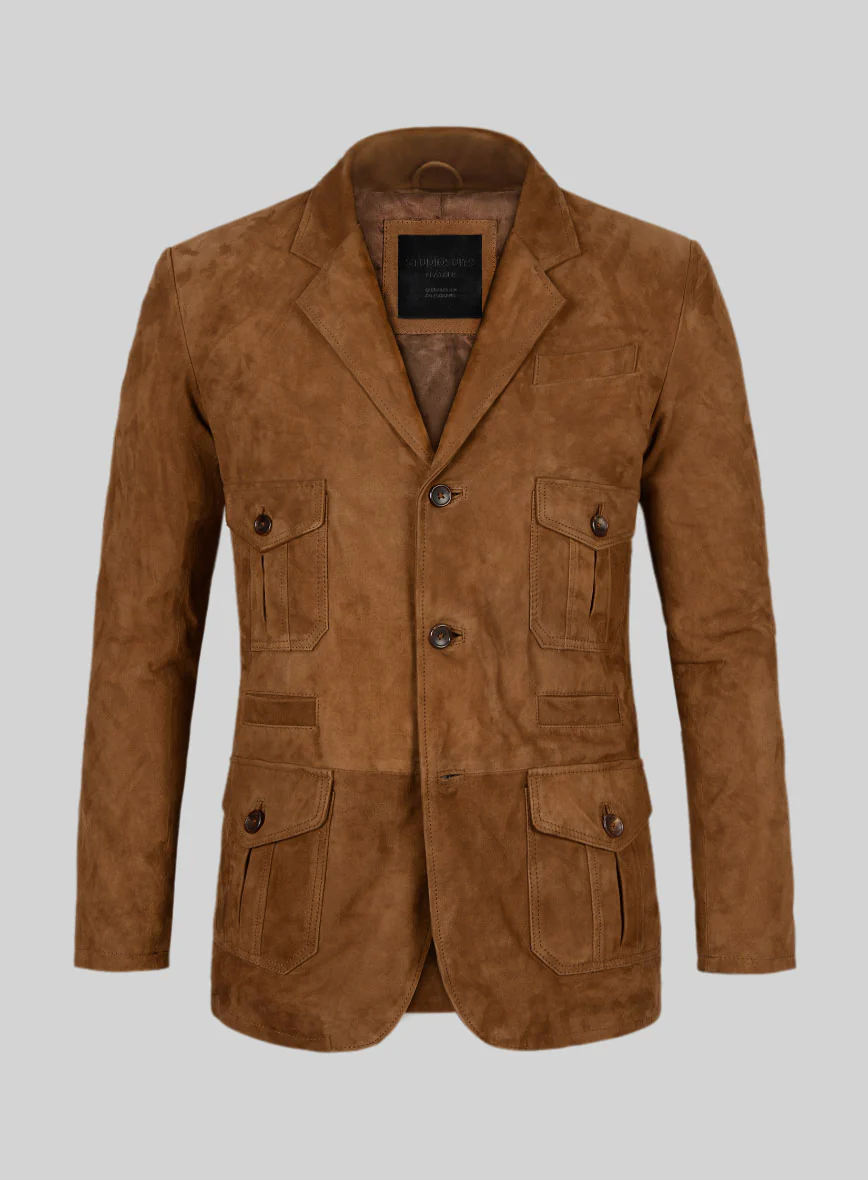 Soft Caramel Brown Suede Leather Blazer - #712 - Image 2