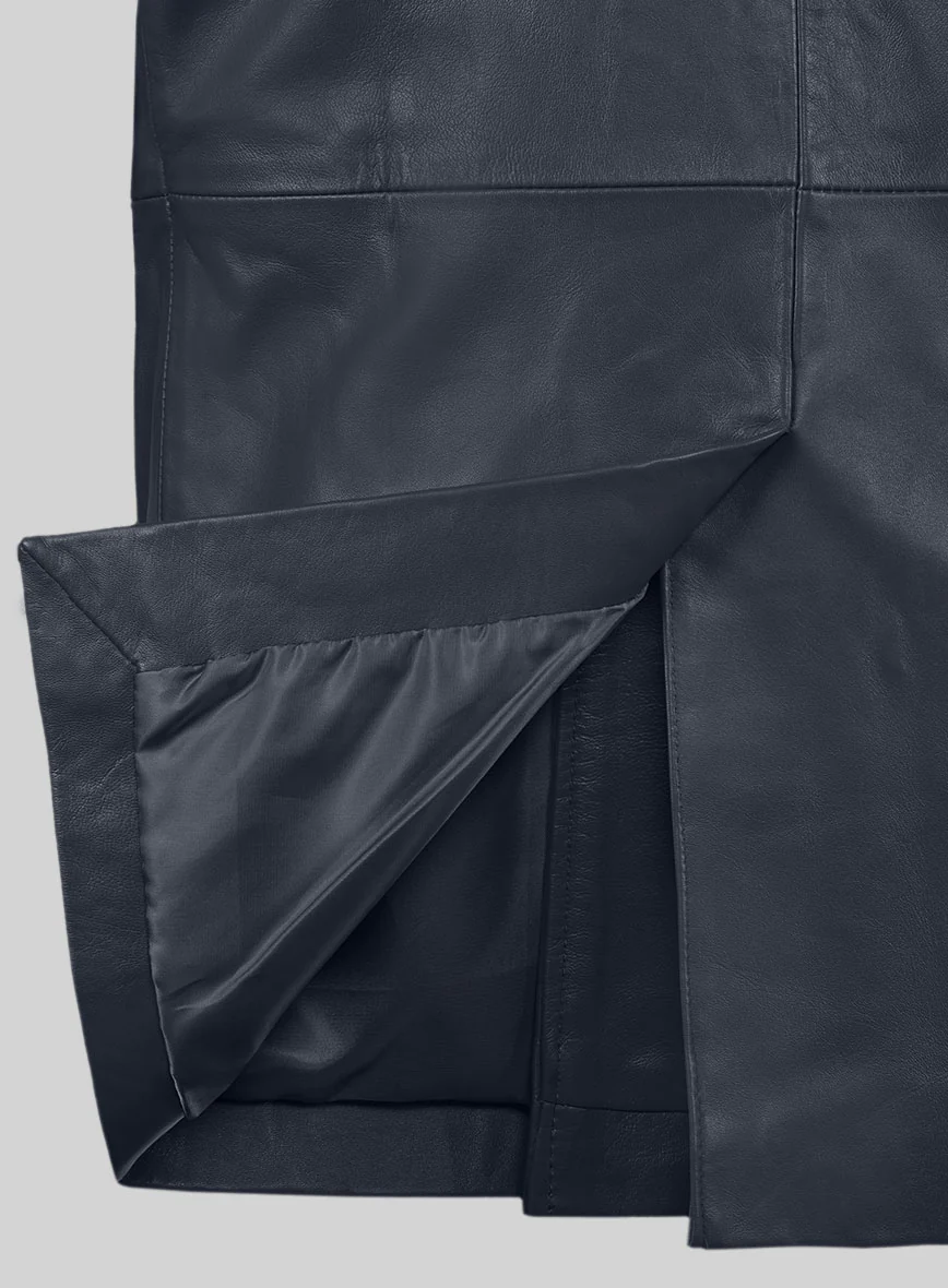 Deep Blue Lambskin Leather Pea Coat - Image 4