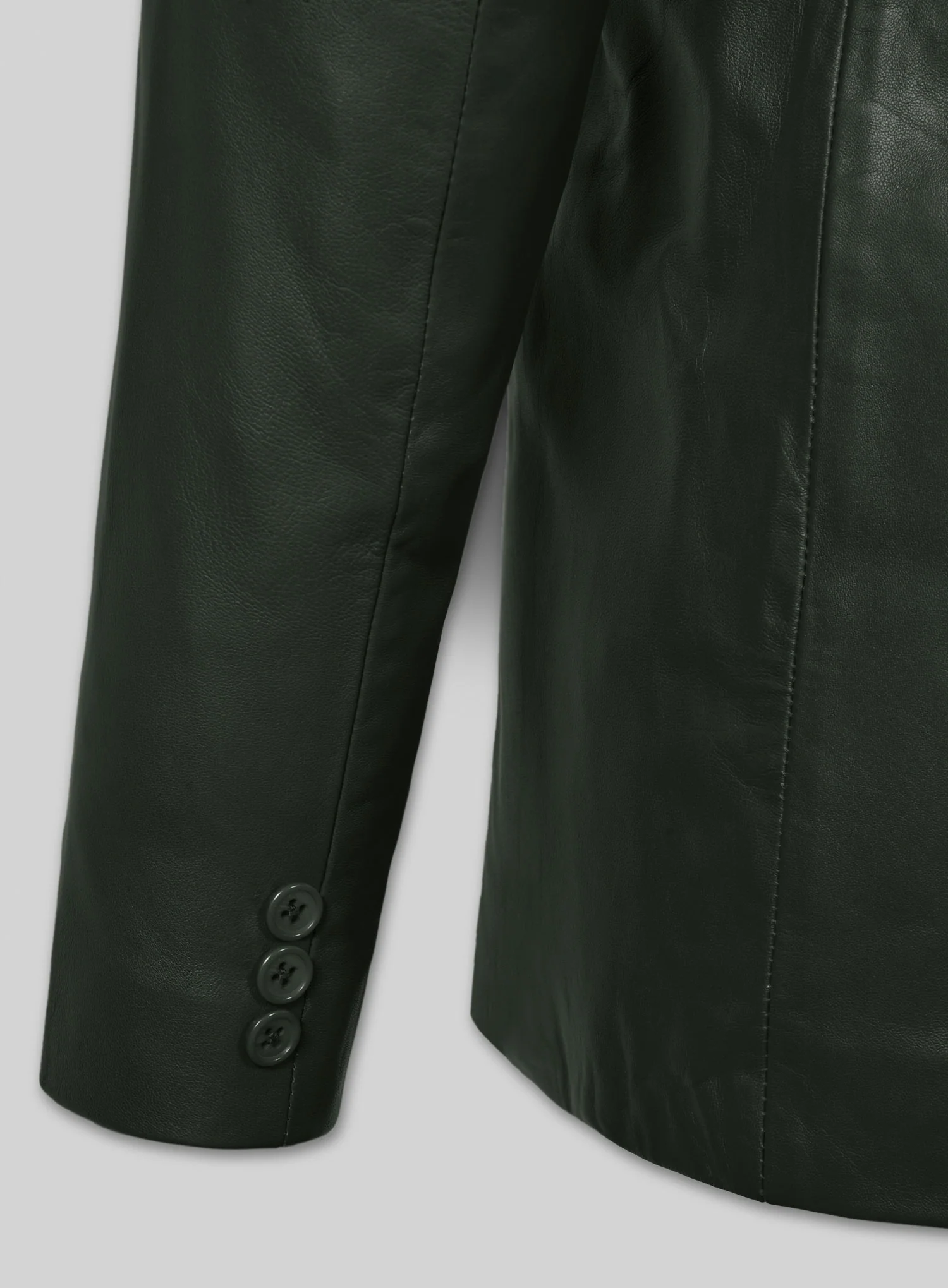 Deep Olive Lambskin Leather Pea Coat - Image 5