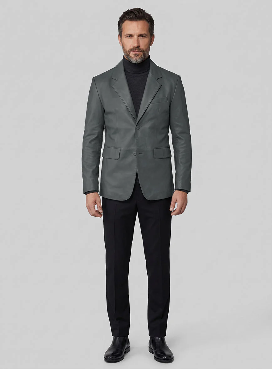 Gray Lambskin Leather Blazer - Image 6