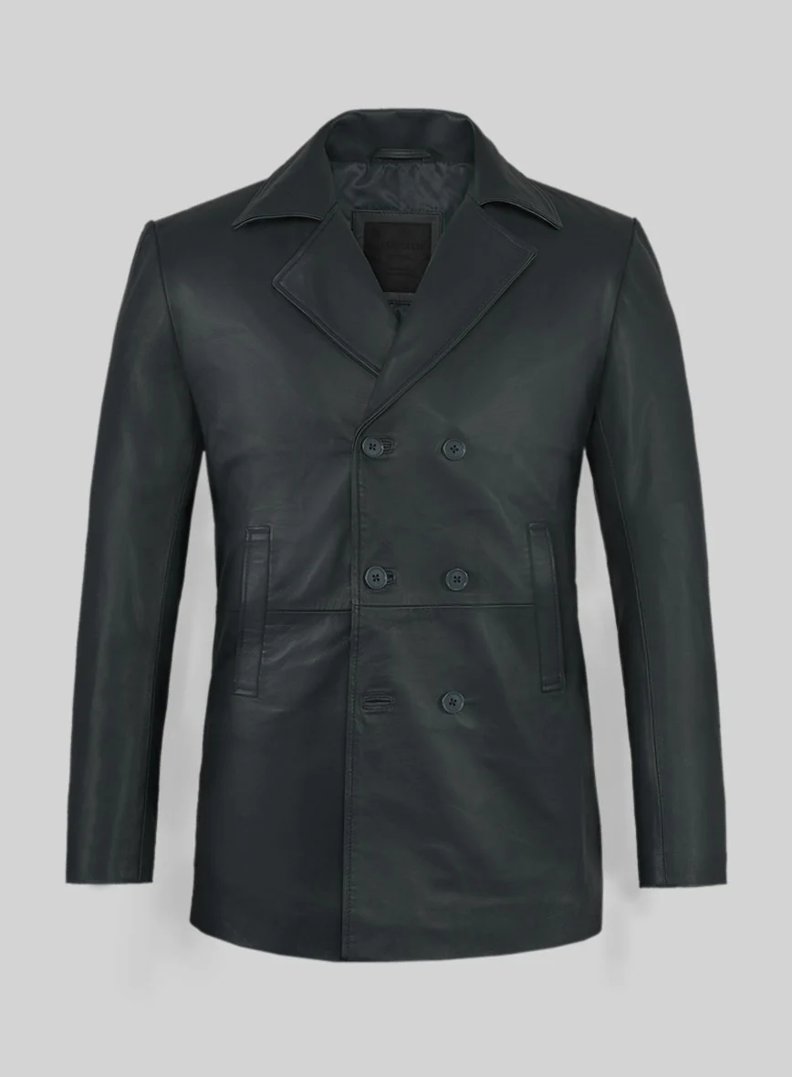 Gray Lambskin Leather Pea Coat
