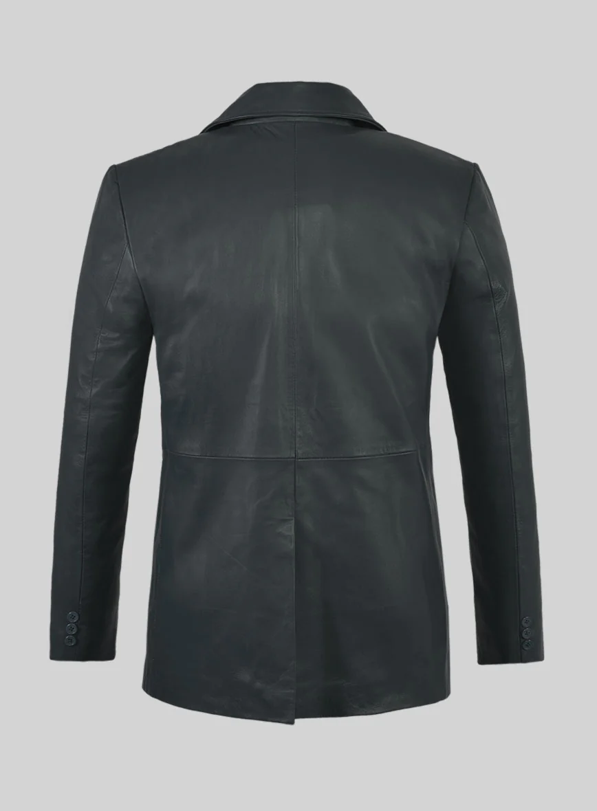 Gray Lambskin Leather Pea Coat - Image 3