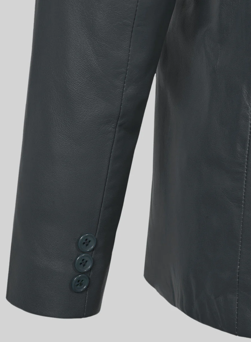 Gray Lambskin Leather Pea Coat - Image 5