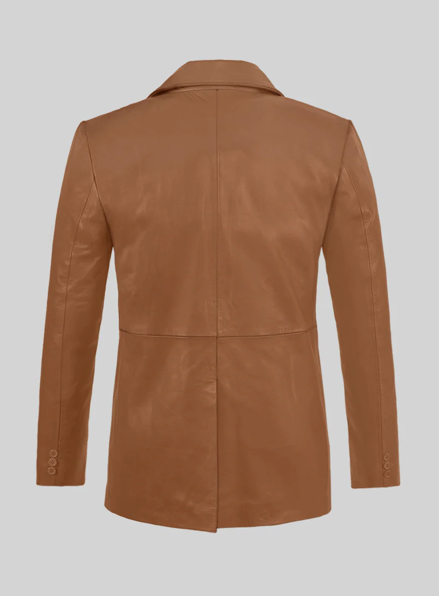 Hunter Tan Lambskin Leather Pea Coat - Image 4