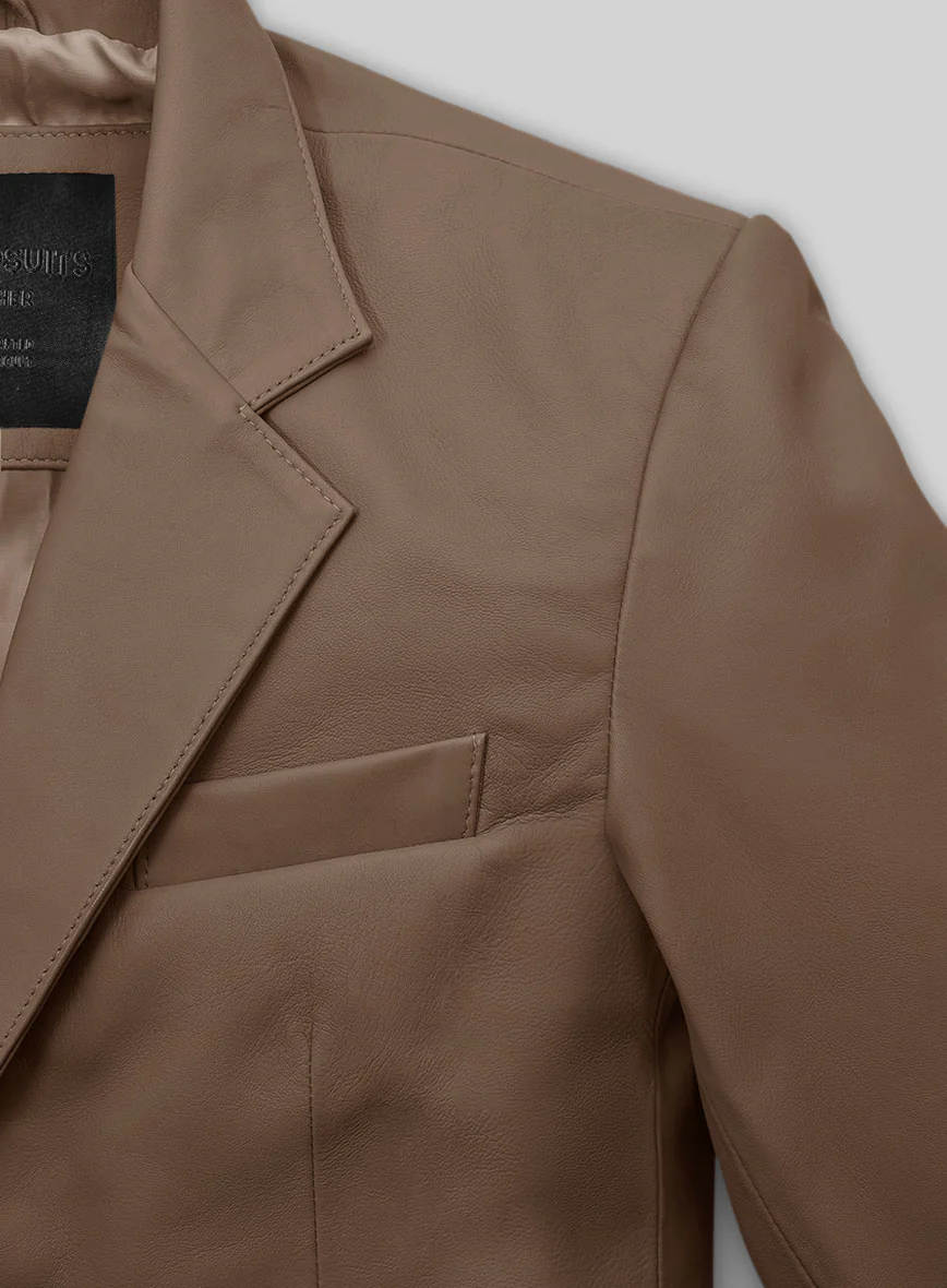 King Brown Lambskin Leather Blazer - Image 2