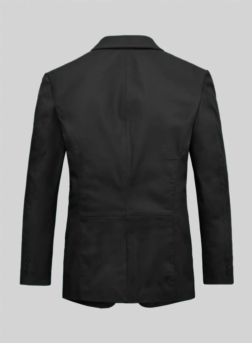 Rich Black Lambskin Leather Blazer - Image 2