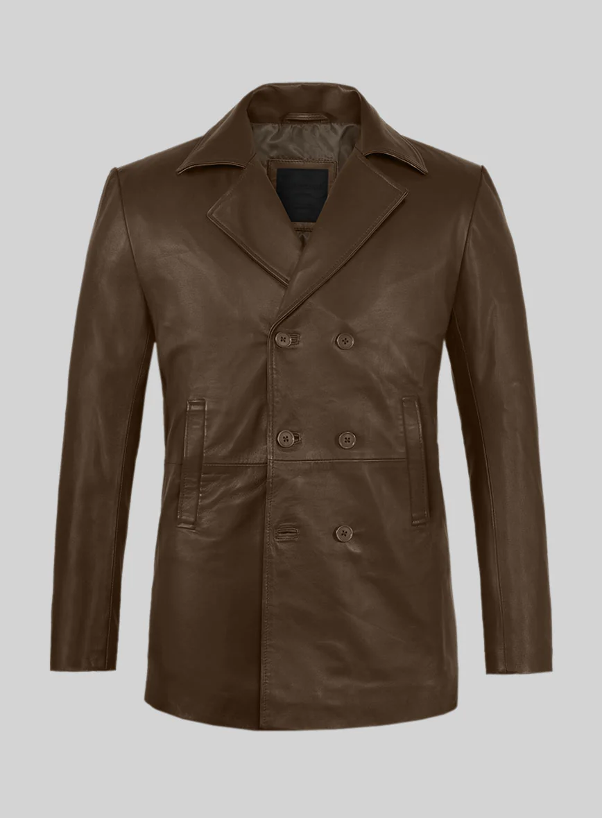 Scottish Brown Lambskin Leather Pea Coat