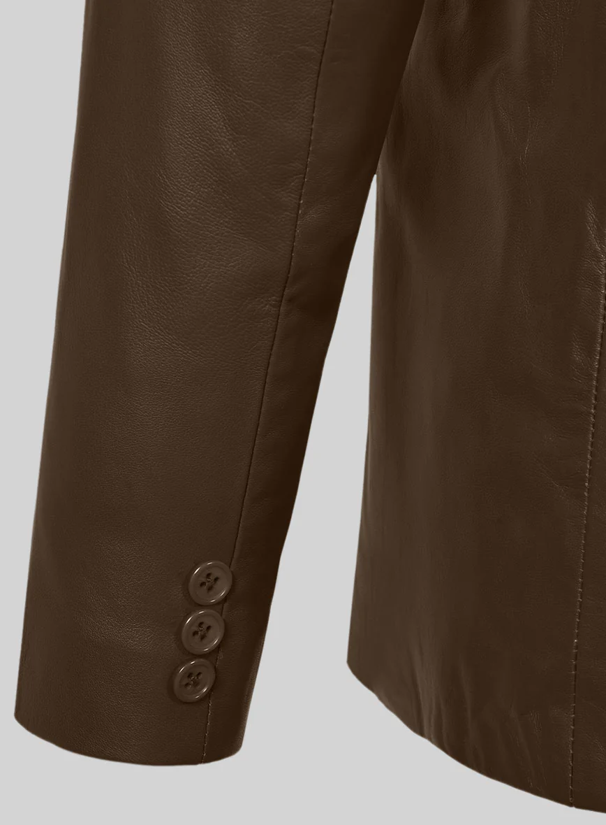 Scottish Brown Lambskin Leather Pea Coat - Image 2