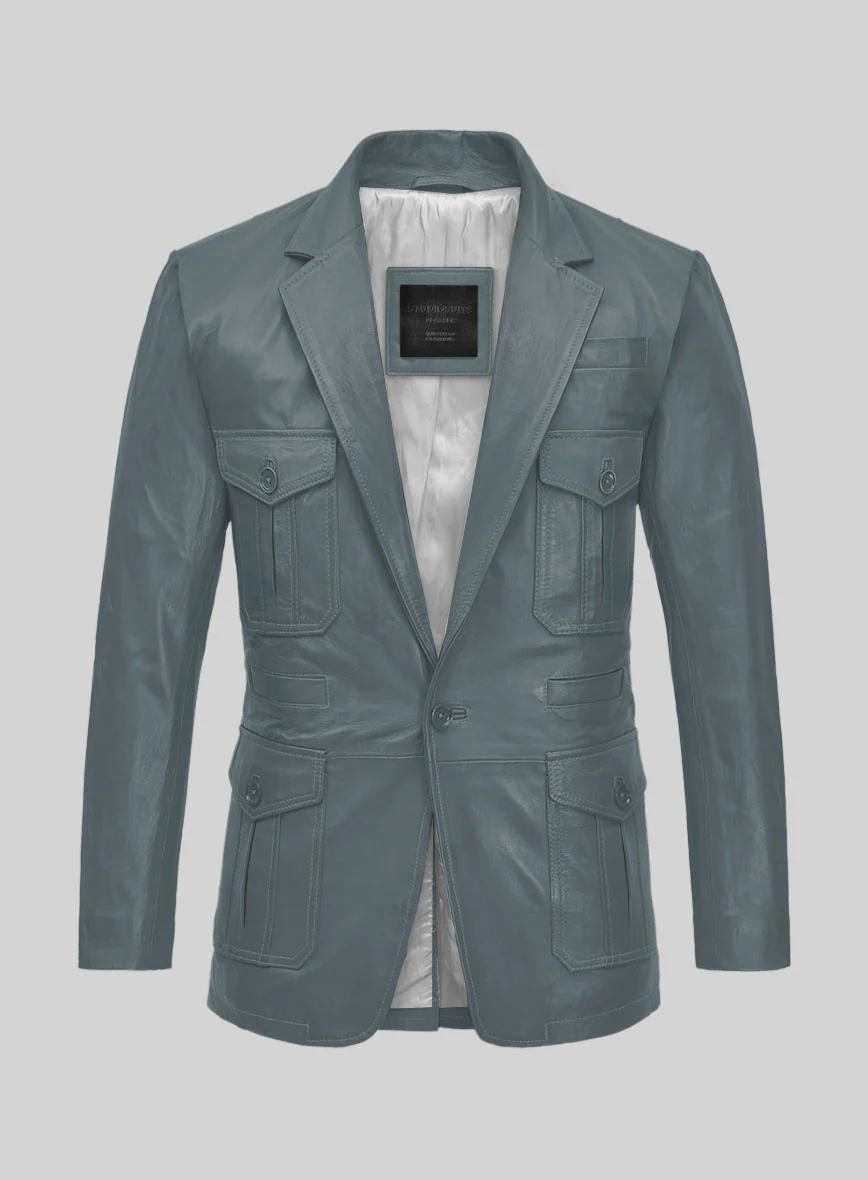 Sherpa Gray Washed and Wax Lambskin Leather Blazer - #712