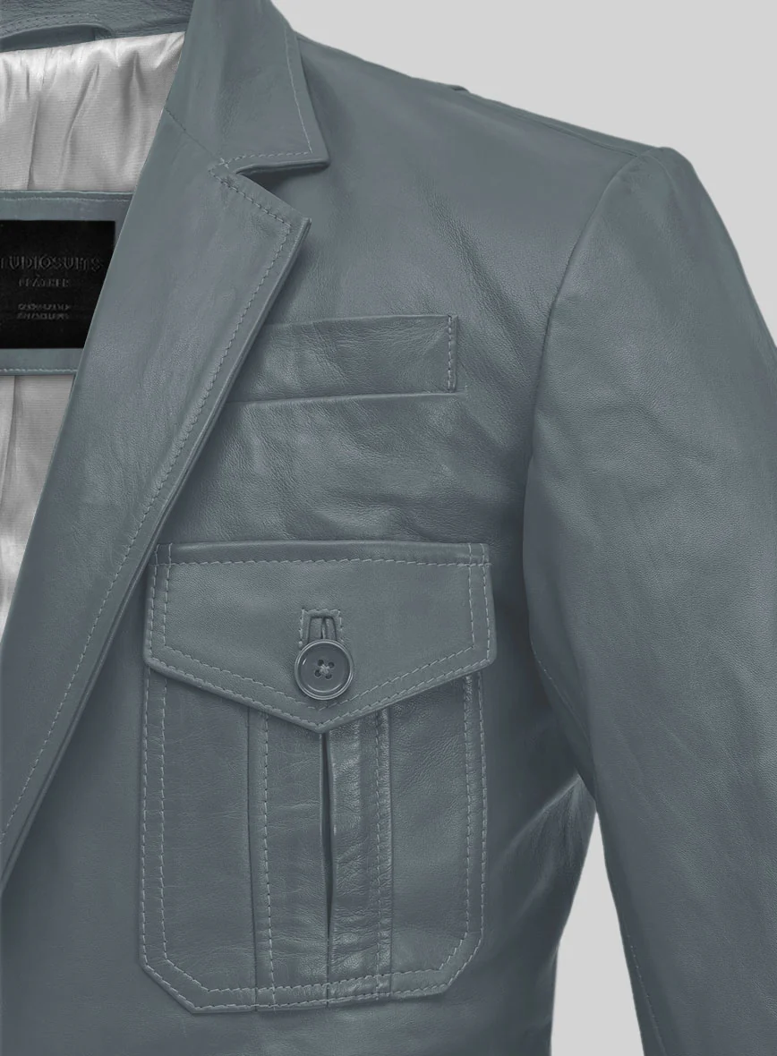 Sherpa Gray Washed and Wax Lambskin Leather Blazer - #712 - Image 3