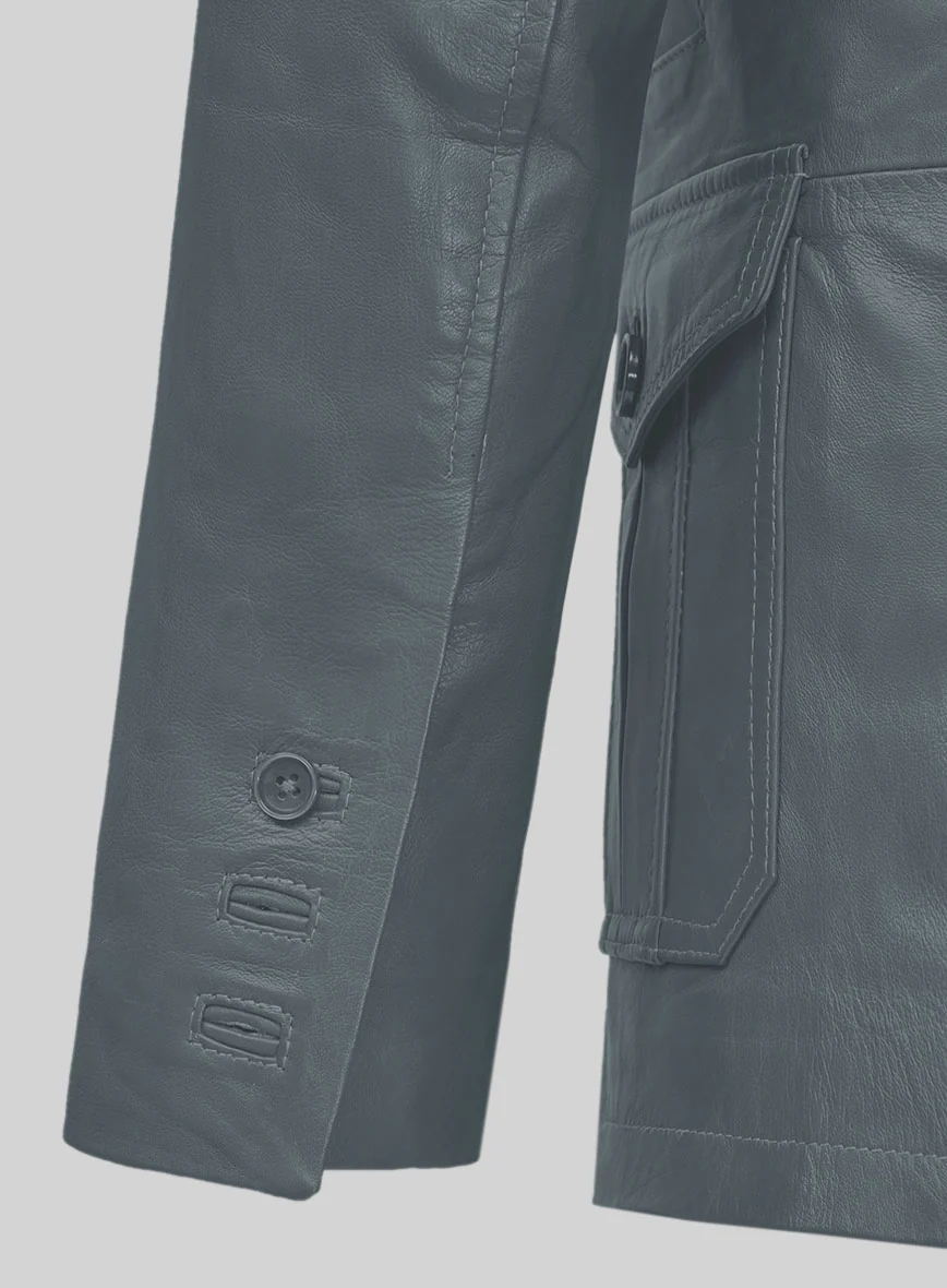 Sherpa Gray Washed and Wax Lambskin Leather Blazer - #712 - Image 4
