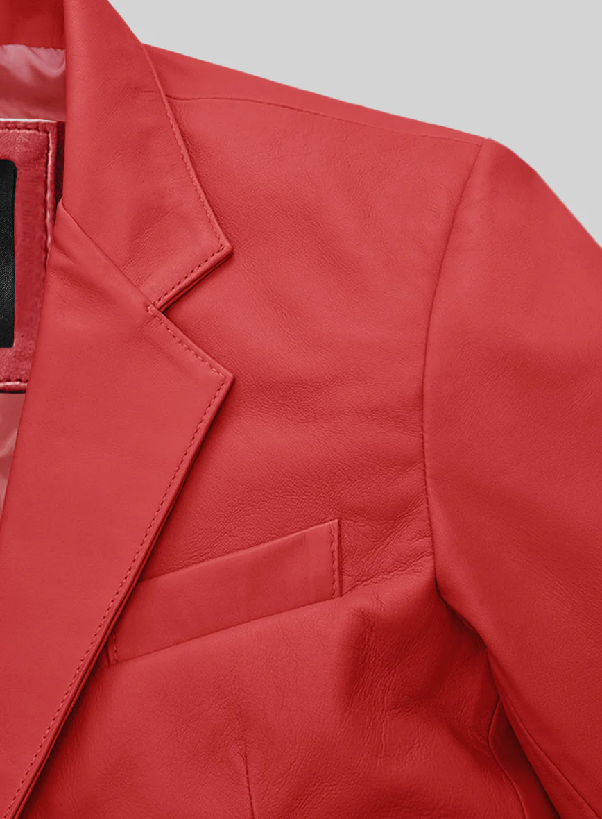 Tango Red Lambskin Leather Blazer - Image 4