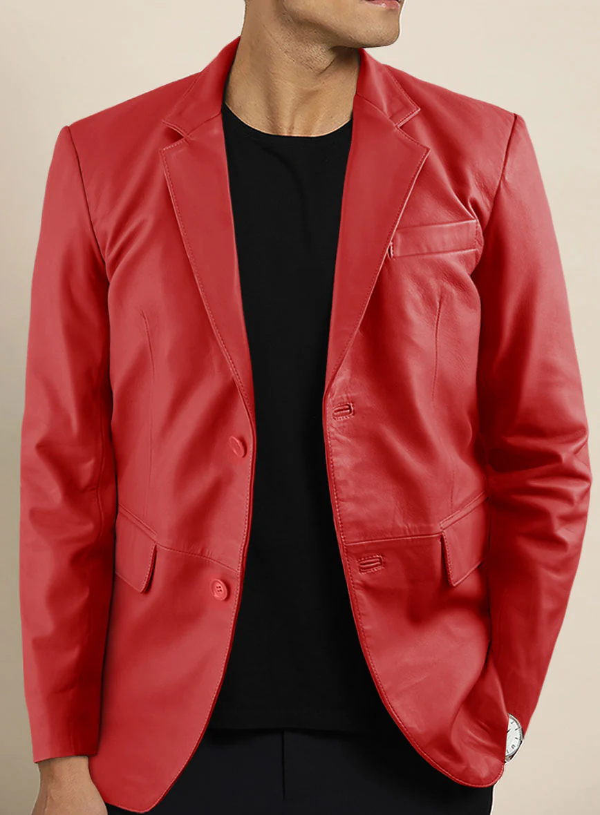 Tango Red Lambskin Leather Blazer - Image 5