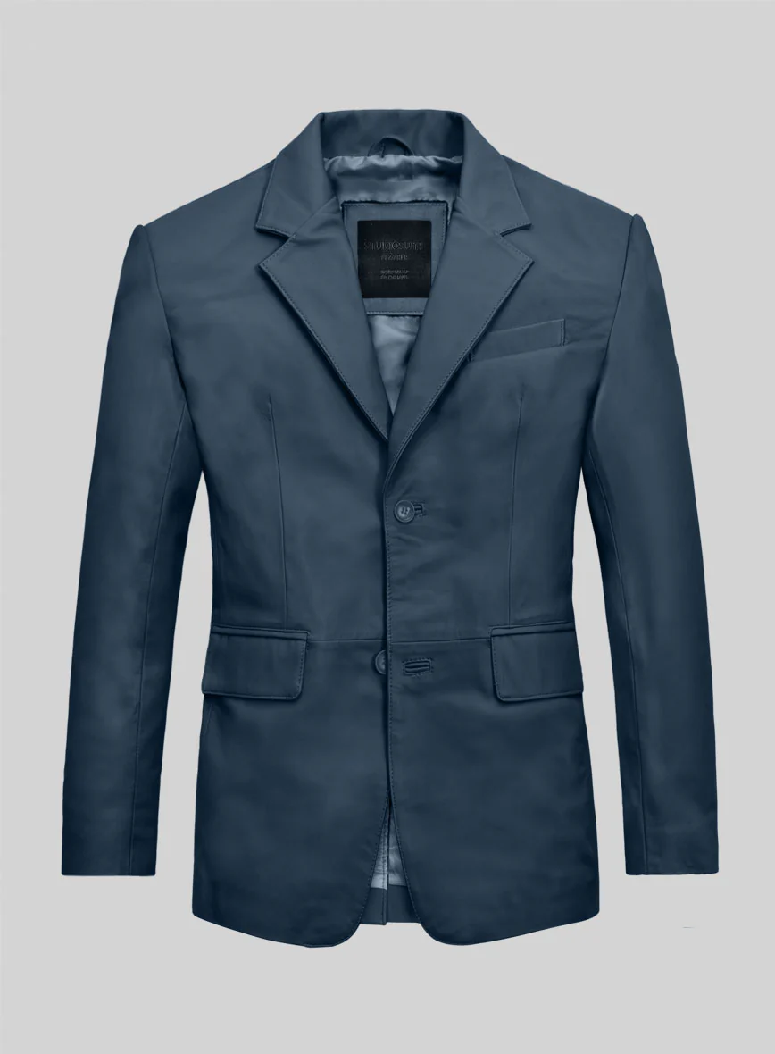 Winsor Blue Washed & Wax Lambskin Leather Blazer