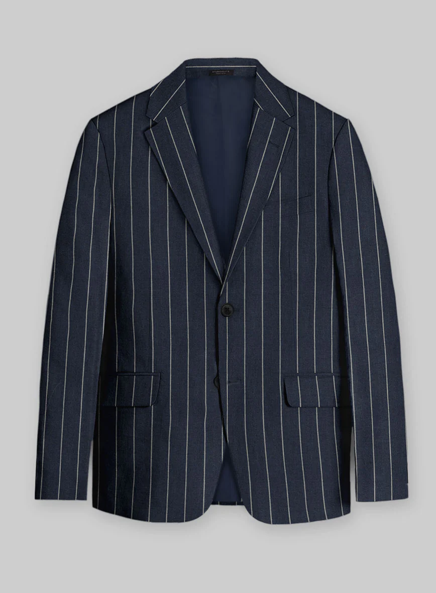 Solbiati Blue Wide Stripe Linen Jacket
