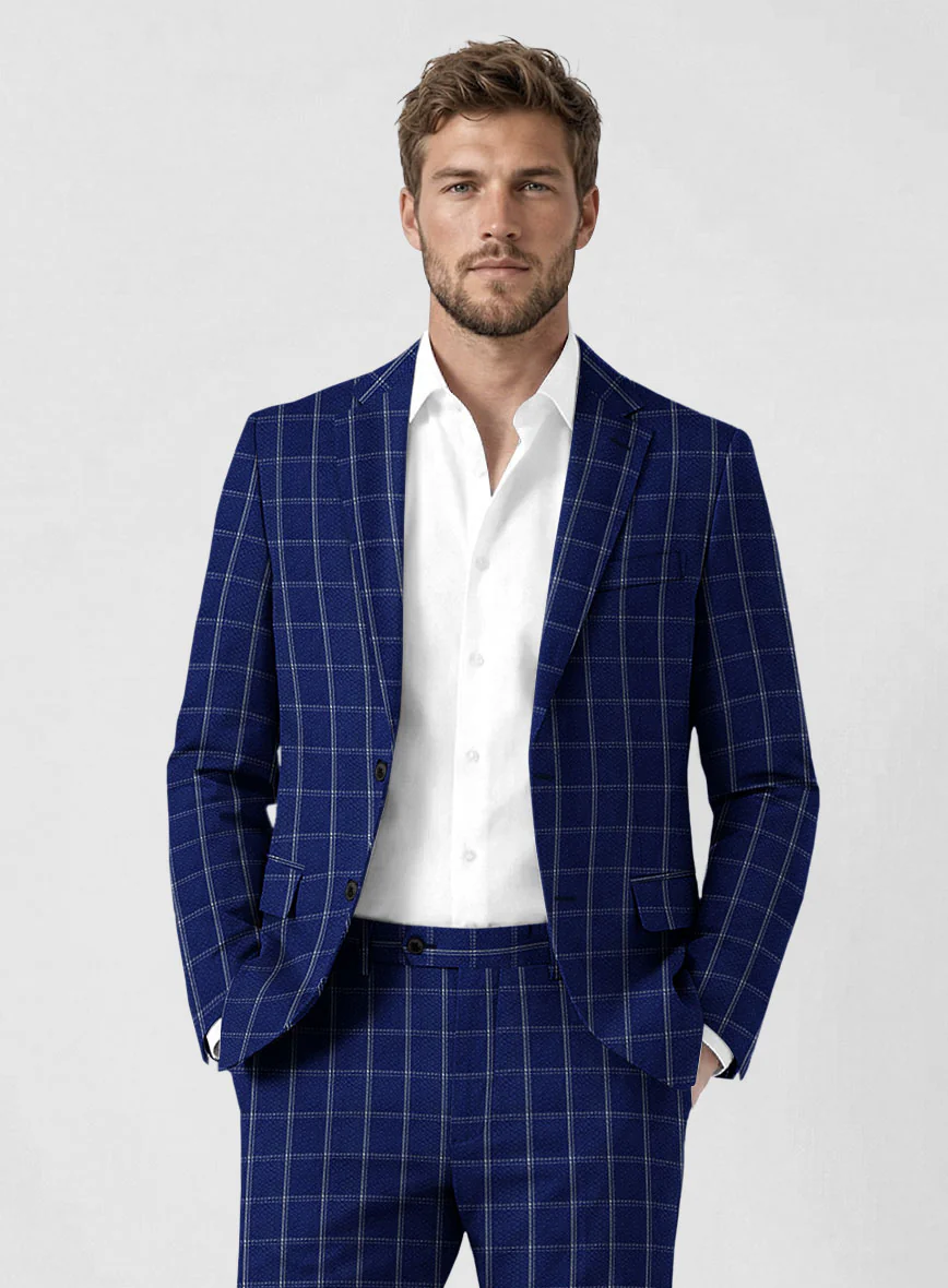Solbiati Cobalt Blue Checks Seersucker Suit - Image 3
