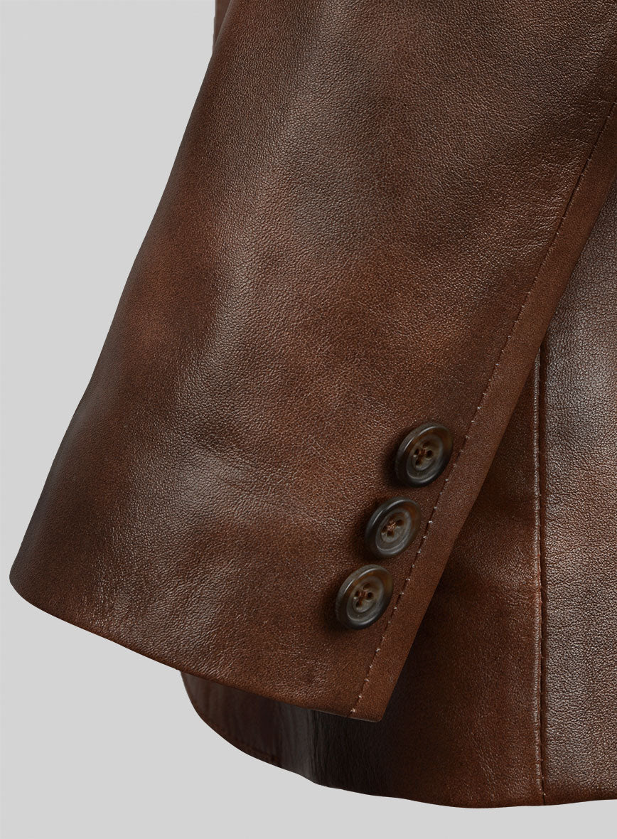 Spanish Brown Harper Leather Blazer - Image 3