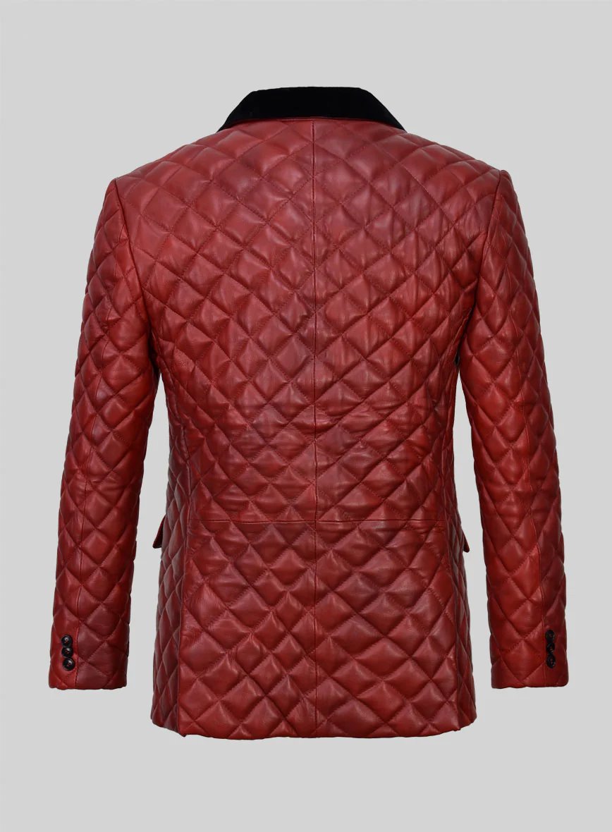 Spanish Red Bocelli Quilted Tuxedo Leather Blazer - Image 2