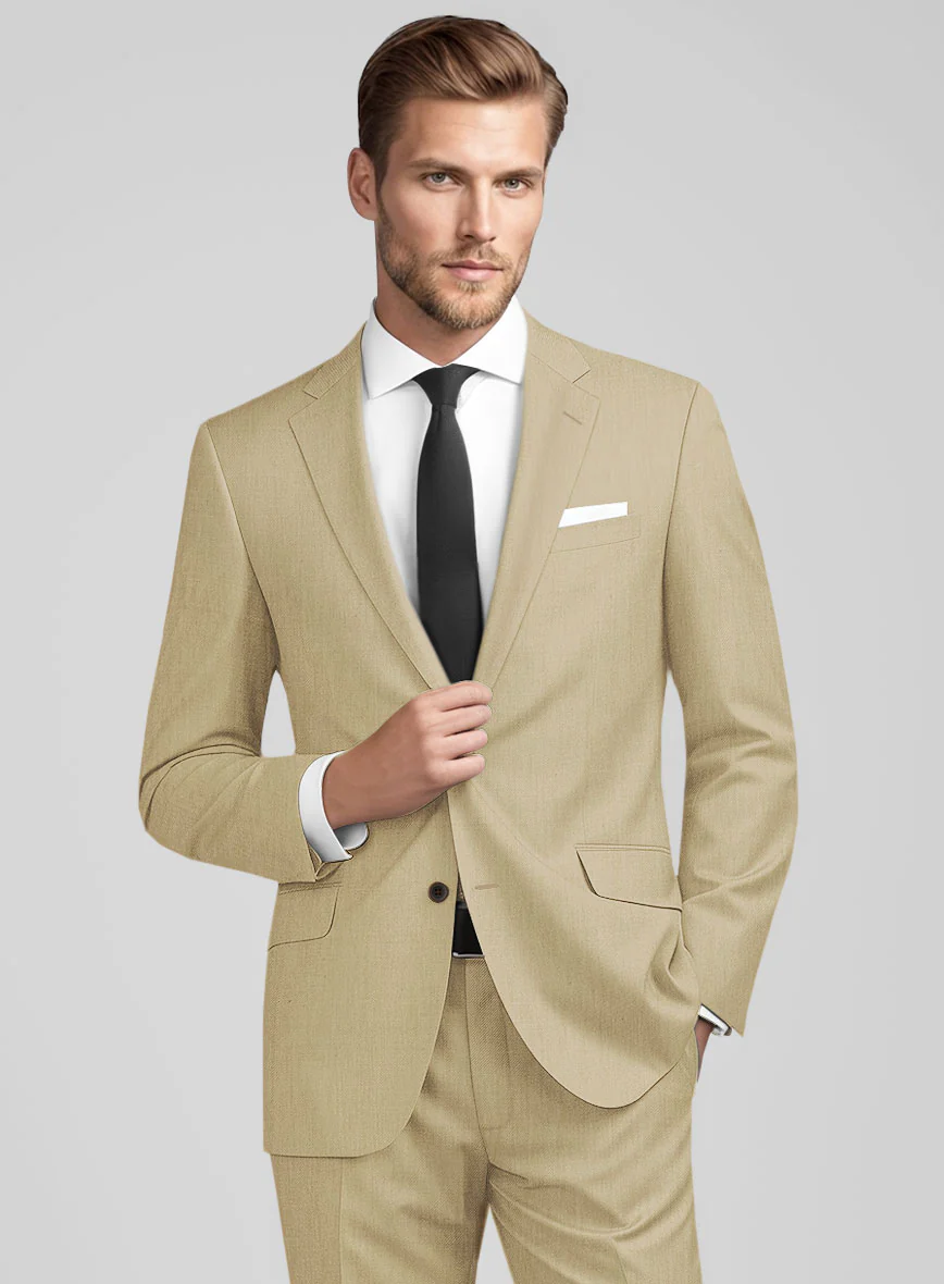 Stretch Beige Wool Suit - Image 3