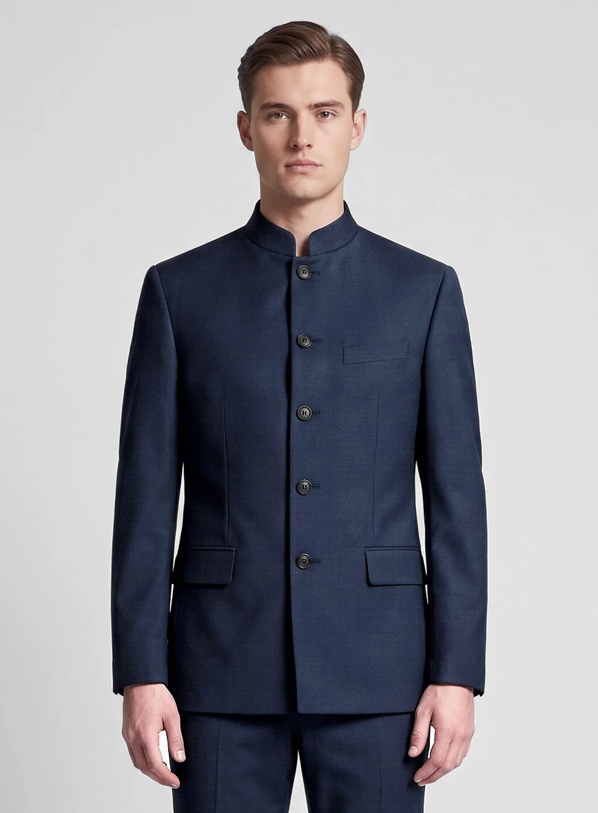 Stretch Royal Blue Wool Nehru Jacket - Image 2