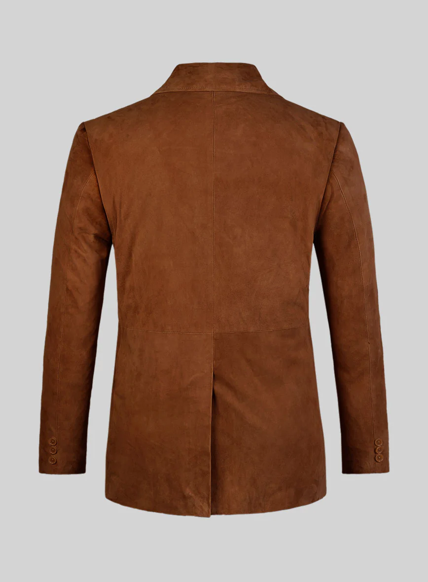 Tan Brown Suede Leather Pea Coat - Image 2