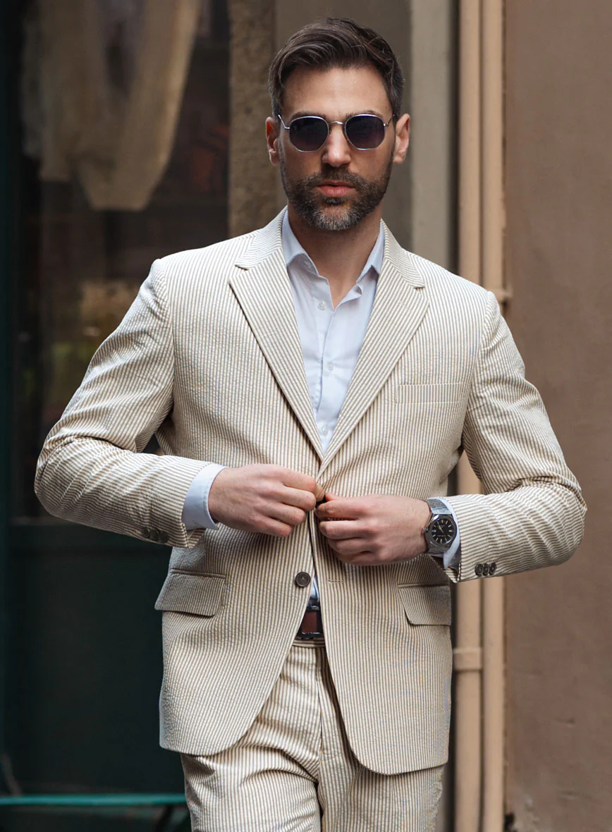 Tan Seersucker Suit - Image 4