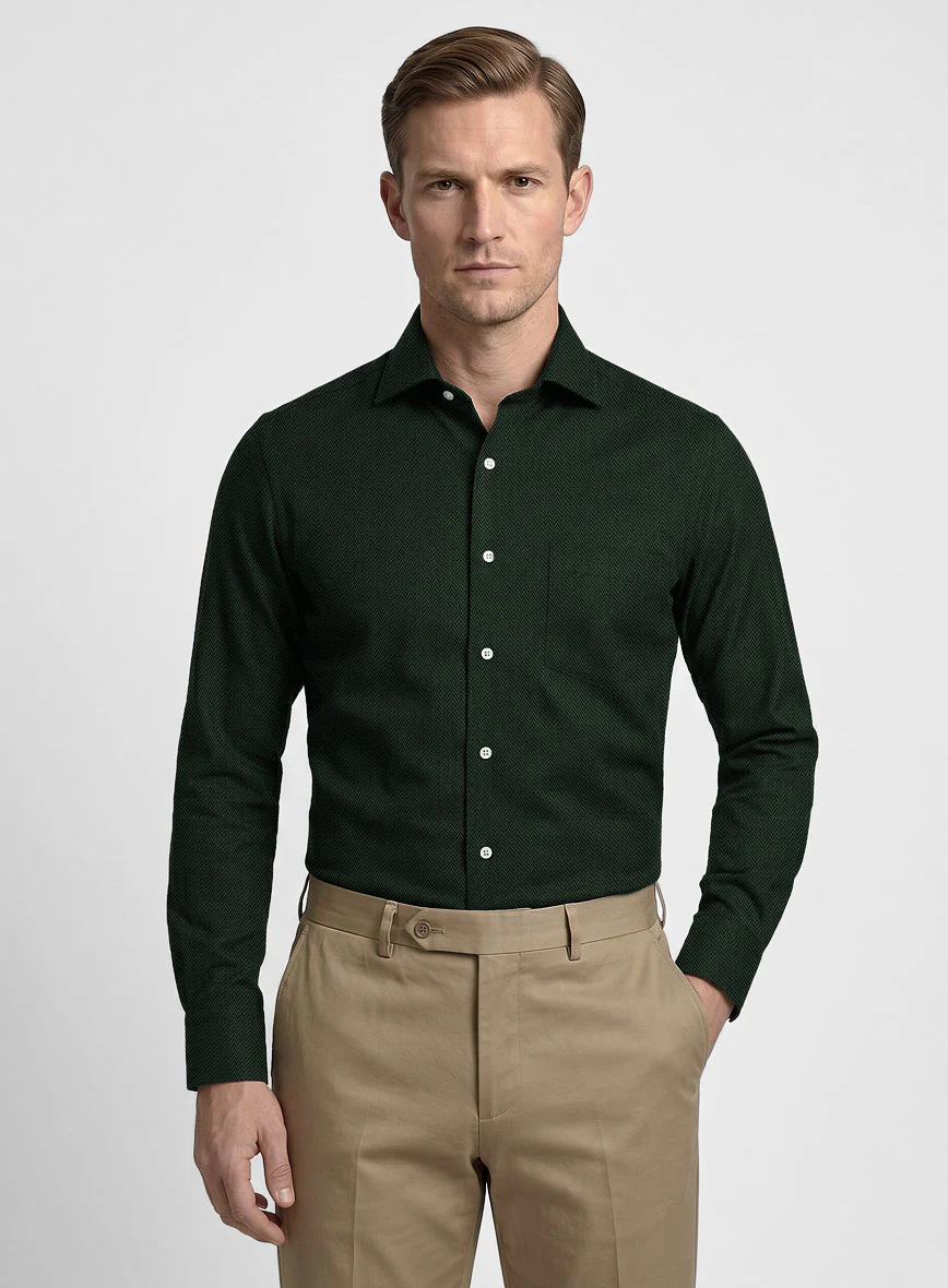 Timber Green Herringbone Cotton Shirt