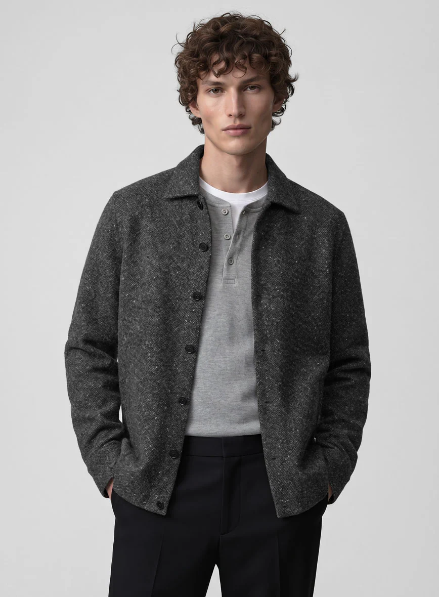 Trucker Charcoal Flecks Donegal Tweed Shirt