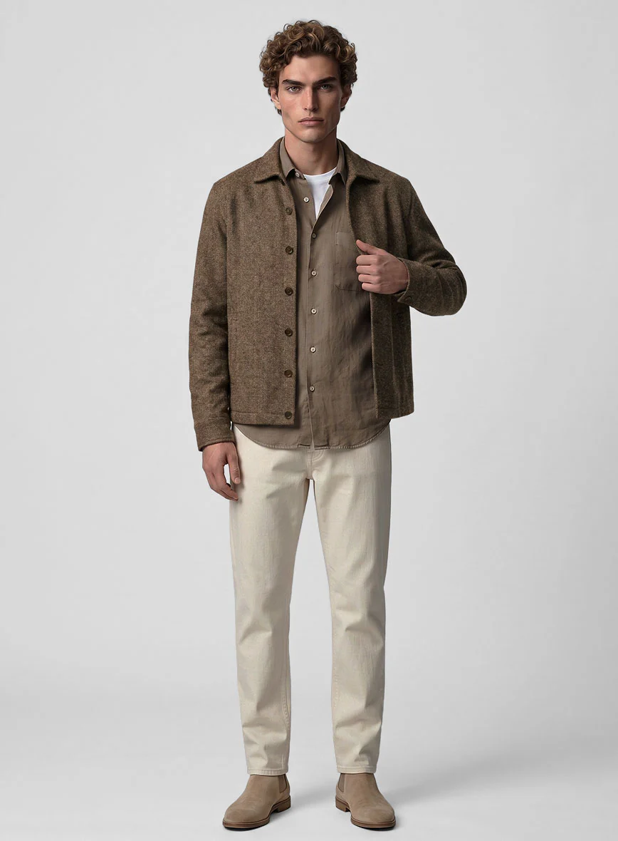 Trucker Rust Herringbone Tweed Shirt - Image 3