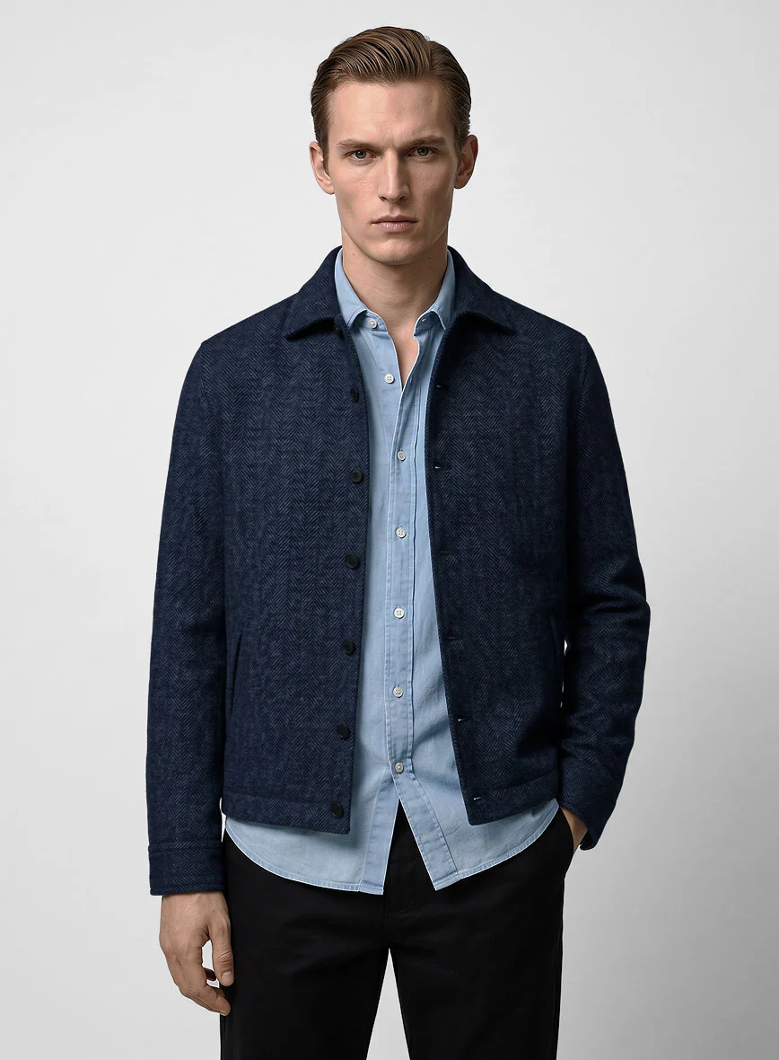Trucker Showman Blue Herringbone Tweed Shirt