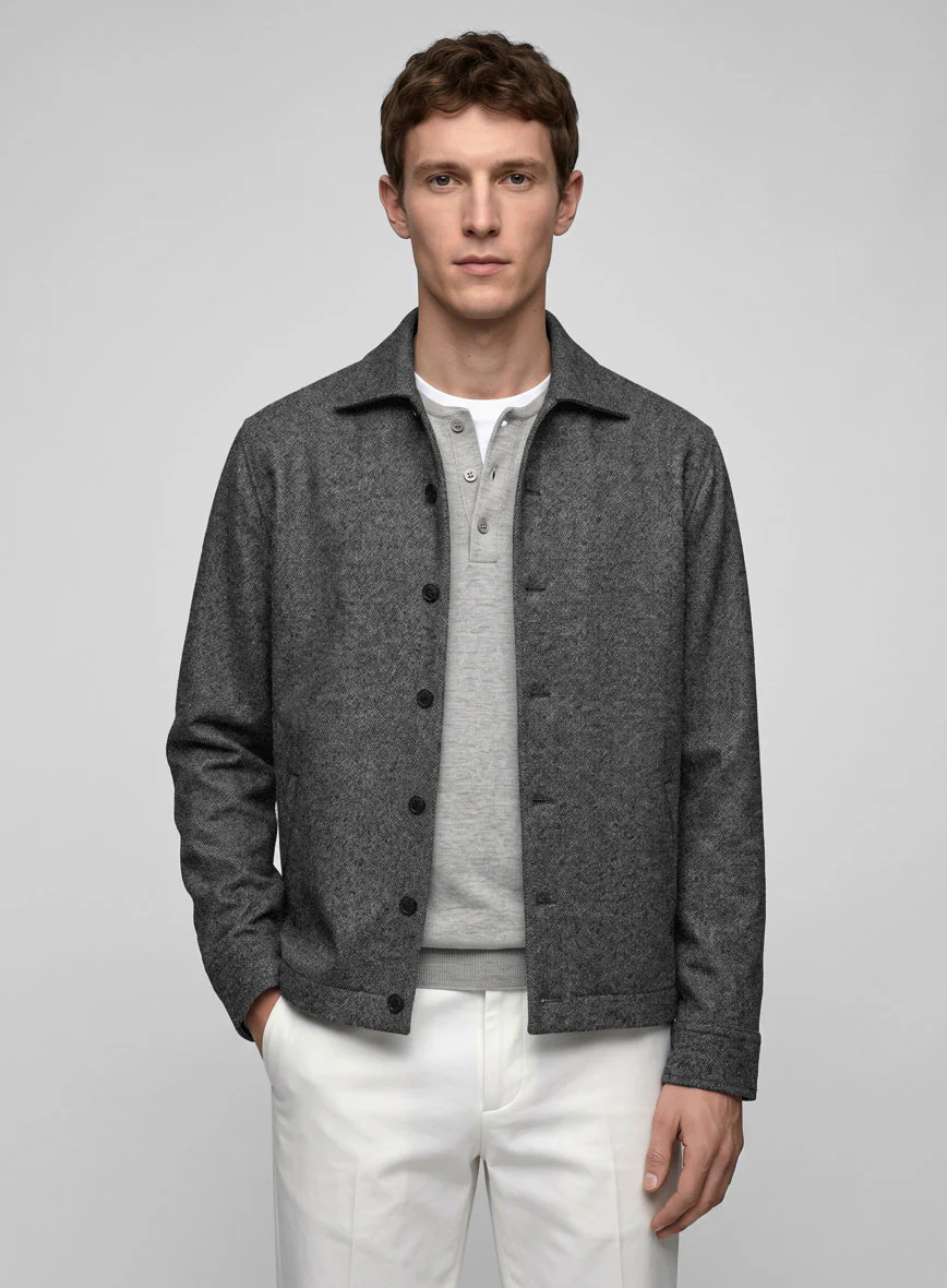 Trucker Vintage Plain Dark Gray Tweed Shirt