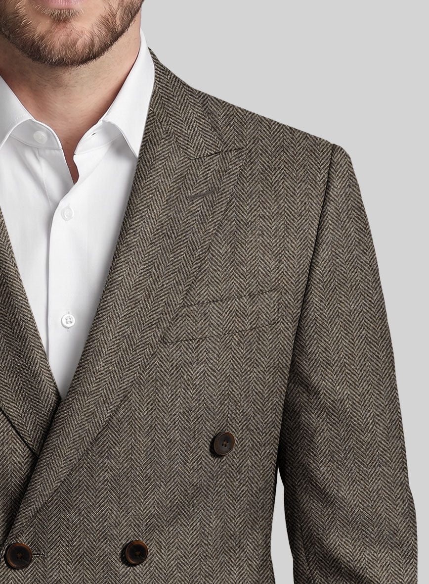 Vintage Dark Brown Herringbone Tweed Double Breasted Jacket - Image 3