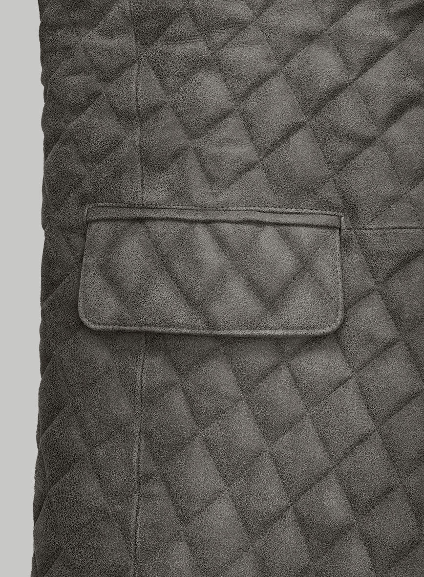 Vintage Dirty Gray Bocelli Quilted Leather Blazer - Image 4