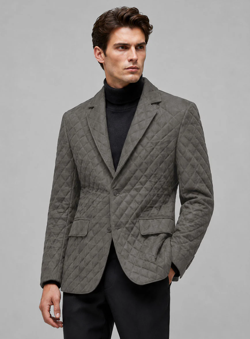 Vintage Dirty Gray Bocelli Quilted Leather Blazer - Image 5