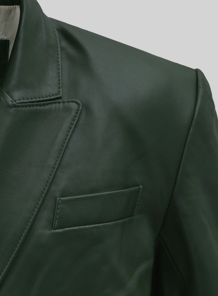 Vintage Green Leather Blazer - Image 3