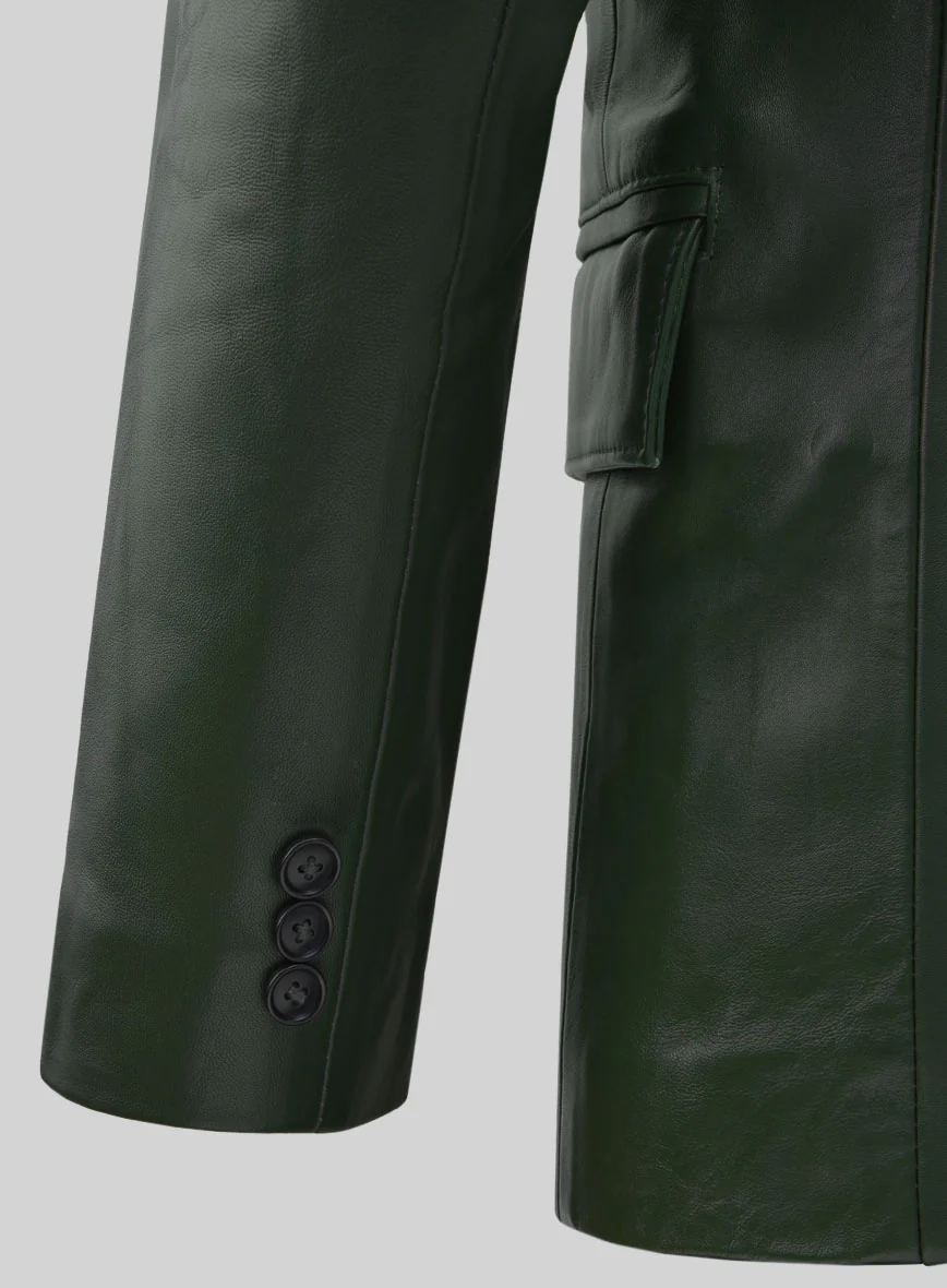 Vintage Green Leather Blazer - Image 5