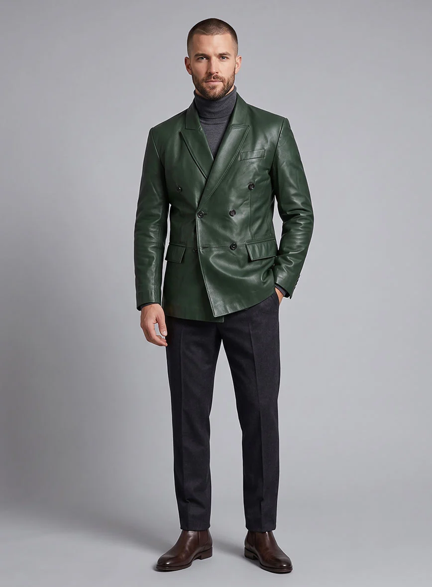 Vintage Green Leather Blazer - Image 7